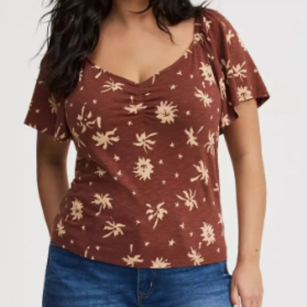 NWT Torrid Vintage Slub V-Neck Flutter Sleeve Smocked Crop Top (2X)